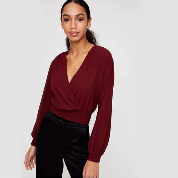 Aritzia Wilfred Reign Burgundy Wrap Blouse - Picture 1 of 10
